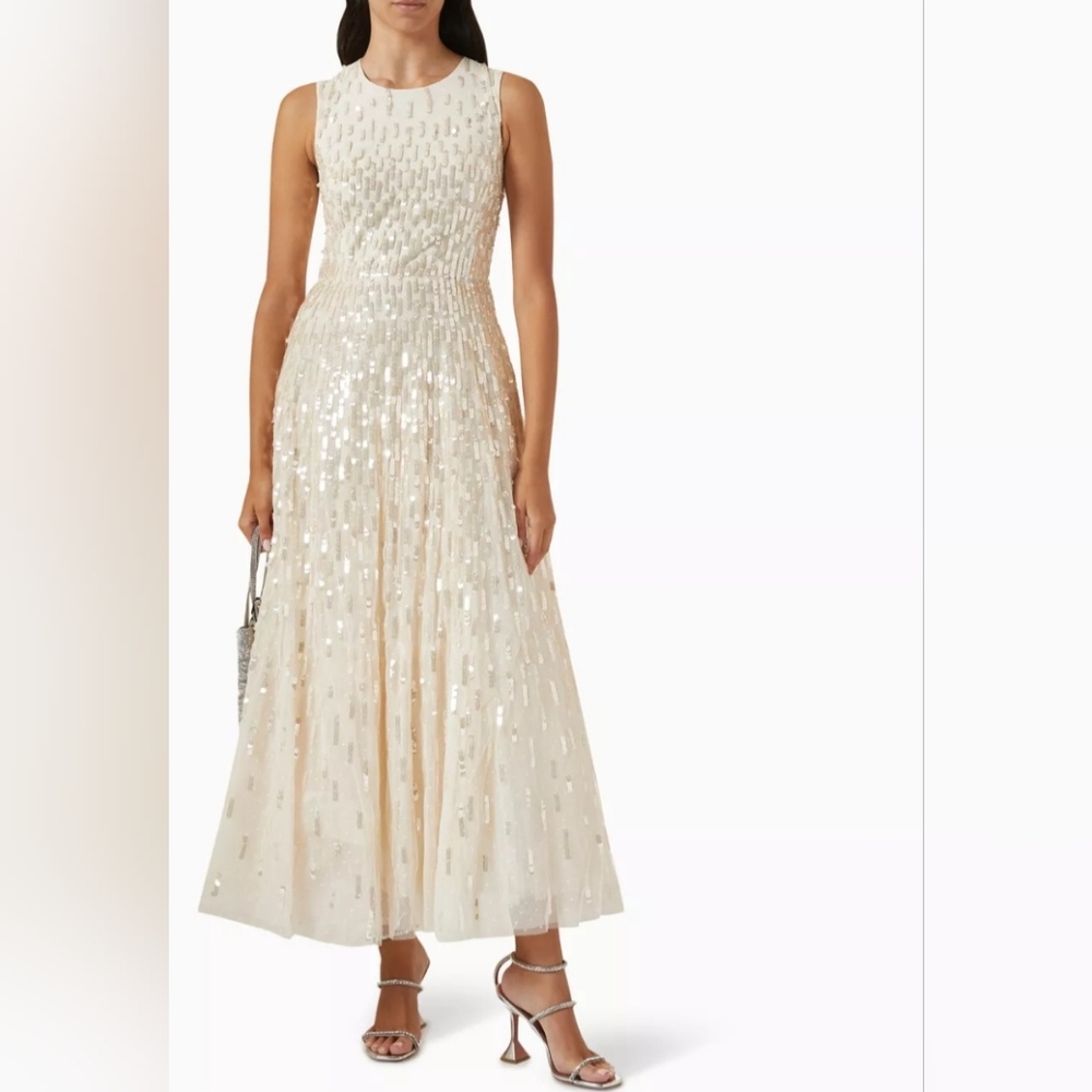 NEEDLE AND THREAD Women's 16 Beige Sequin Dash Cape Ankle Gown Tulle Dress New. - Picture 11 of 11